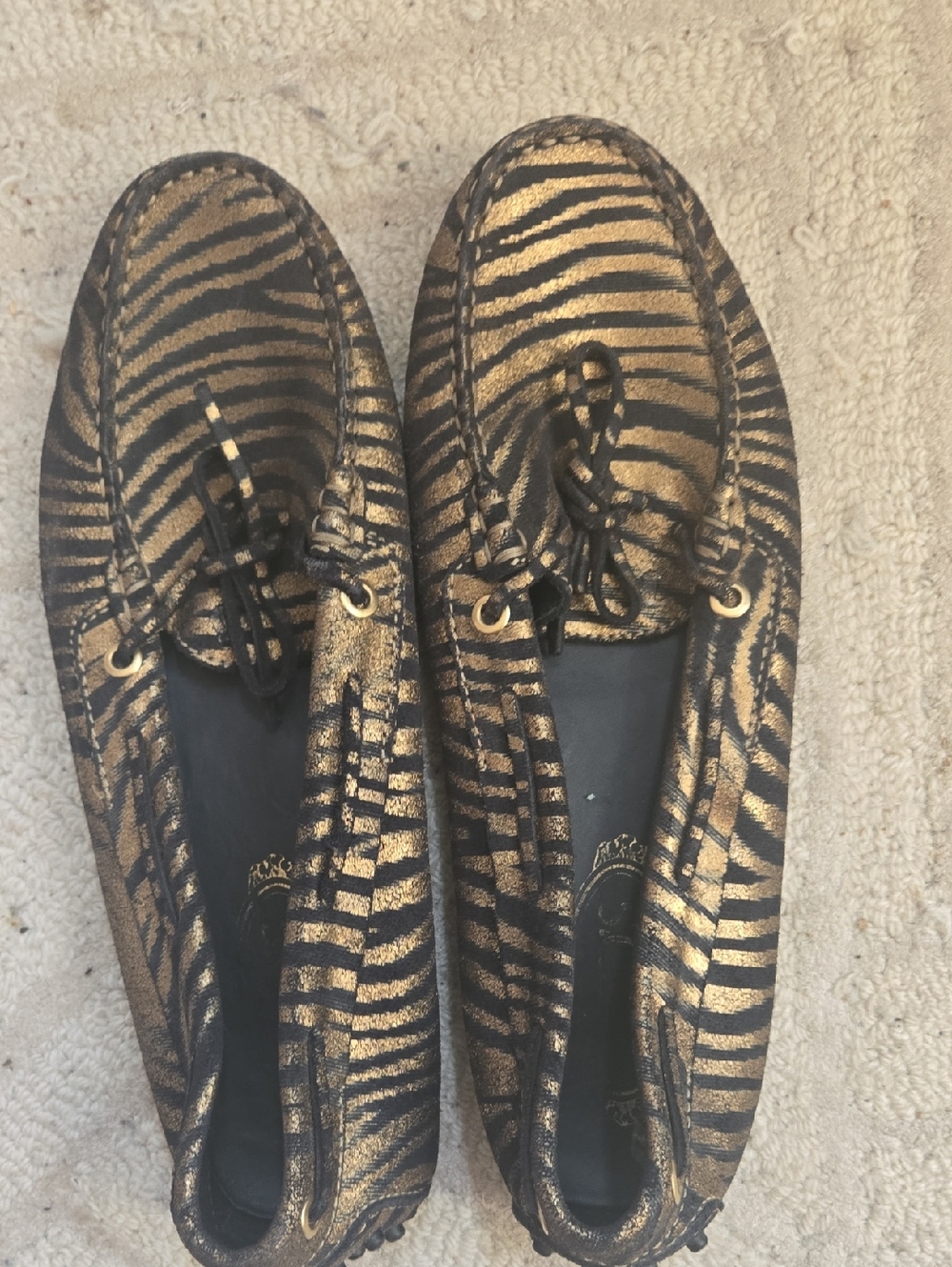 Tod's Gold and Black Zebra-Print Driving Loafers